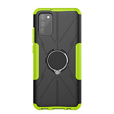 Silicone Matte Finish and Plastic Back Cover Case with Magnetic Finger Ring Stand JX1 for Samsung Galaxy M02s Green