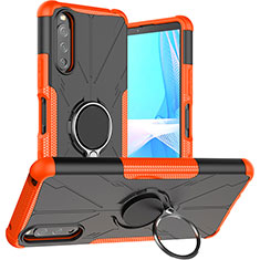 Silicone Matte Finish and Plastic Back Cover Case with Magnetic Finger Ring Stand JX1 for Sony Xperia 10 III SOG04 Orange