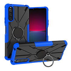 Silicone Matte Finish and Plastic Back Cover Case with Magnetic Finger Ring Stand JX1 for Sony Xperia 10 IV SO-52C Blue