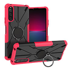 Silicone Matte Finish and Plastic Back Cover Case with Magnetic Finger Ring Stand JX1 for Sony Xperia 10 IV SO-52C Hot Pink