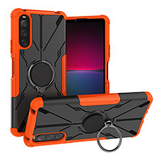 Silicone Matte Finish and Plastic Back Cover Case with Magnetic Finger Ring Stand JX1 for Sony Xperia 10 IV SOG07 Orange