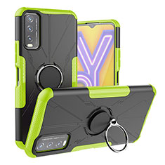 Silicone Matte Finish and Plastic Back Cover Case with Magnetic Finger Ring Stand JX1 for Vivo Y20 Green