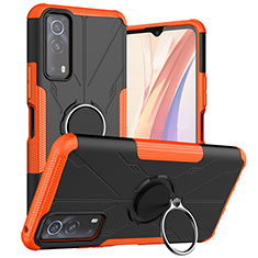 Silicone Matte Finish and Plastic Back Cover Case with Magnetic Finger Ring Stand JX1 for Vivo Y52 5G Orange