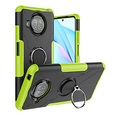 Silicone Matte Finish and Plastic Back Cover Case with Magnetic Finger Ring Stand JX1 for Xiaomi Mi 10i 5G Green