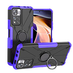 Silicone Matte Finish and Plastic Back Cover Case with Magnetic Finger Ring Stand JX1 for Xiaomi Mi 11i 5G (2022) Purple
