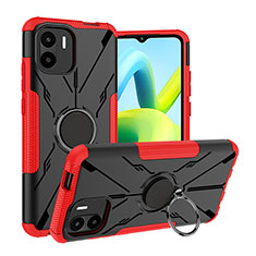 Silicone Matte Finish and Plastic Back Cover Case with Magnetic Finger Ring Stand JX1 for Xiaomi Poco C51 Red