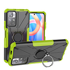Silicone Matte Finish and Plastic Back Cover Case with Magnetic Finger Ring Stand JX1 for Xiaomi Poco M4 Pro 5G Green