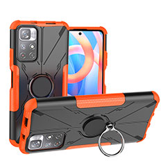 Silicone Matte Finish and Plastic Back Cover Case with Magnetic Finger Ring Stand JX1 for Xiaomi Poco M4 Pro 5G Orange