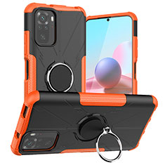 Silicone Matte Finish and Plastic Back Cover Case with Magnetic Finger Ring Stand JX1 for Xiaomi Poco M5S Orange