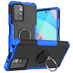 Silicone Matte Finish and Plastic Back Cover Case with Magnetic Finger Ring Stand JX1 for Xiaomi Redmi 10 (2022) Blue