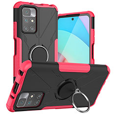 Silicone Matte Finish and Plastic Back Cover Case with Magnetic Finger Ring Stand JX1 for Xiaomi Redmi 10 (2022) Hot Pink