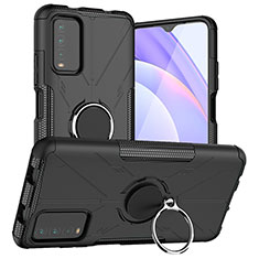 Silicone Matte Finish and Plastic Back Cover Case with Magnetic Finger Ring Stand JX1 for Xiaomi Redmi 9 Power Black