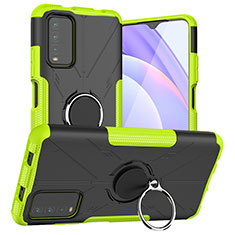 Silicone Matte Finish and Plastic Back Cover Case with Magnetic Finger Ring Stand JX1 for Xiaomi Redmi 9 Power Green