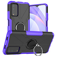 Silicone Matte Finish and Plastic Back Cover Case with Magnetic Finger Ring Stand JX1 for Xiaomi Redmi 9 Power Purple