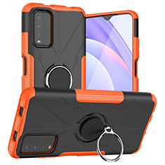 Silicone Matte Finish and Plastic Back Cover Case with Magnetic Finger Ring Stand JX1 for Xiaomi Redmi 9T 4G Orange