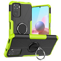 Silicone Matte Finish and Plastic Back Cover Case with Magnetic Finger Ring Stand JX1 for Xiaomi Redmi Note 10 4G Green