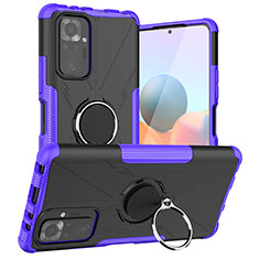 Silicone Matte Finish and Plastic Back Cover Case with Magnetic Finger Ring Stand JX1 for Xiaomi Redmi Note 10 Pro 4G Purple