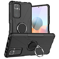 Silicone Matte Finish and Plastic Back Cover Case with Magnetic Finger Ring Stand JX1 for Xiaomi Redmi Note 10 Pro Max Black