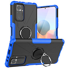 Silicone Matte Finish and Plastic Back Cover Case with Magnetic Finger Ring Stand JX1 for Xiaomi Redmi Note 10 Pro Max Blue
