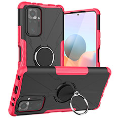 Silicone Matte Finish and Plastic Back Cover Case with Magnetic Finger Ring Stand JX1 for Xiaomi Redmi Note 10 Pro Max Hot Pink
