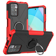 Silicone Matte Finish and Plastic Back Cover Case with Magnetic Finger Ring Stand JX1 for Xiaomi Redmi Note 11 4G (2021) Red