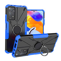 Silicone Matte Finish and Plastic Back Cover Case with Magnetic Finger Ring Stand JX1 for Xiaomi Redmi Note 11 Pro 5G Blue