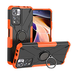 Silicone Matte Finish and Plastic Back Cover Case with Magnetic Finger Ring Stand JX1 for Xiaomi Redmi Note 11 Pro+ Plus 5G Orange