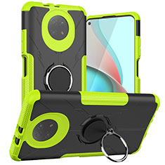 Silicone Matte Finish and Plastic Back Cover Case with Magnetic Finger Ring Stand JX1 for Xiaomi Redmi Note 9 5G Green