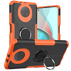 Silicone Matte Finish and Plastic Back Cover Case with Magnetic Finger Ring Stand JX1 for Xiaomi Redmi Note 9 5G Orange