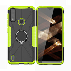 Silicone Matte Finish and Plastic Back Cover Case with Magnetic Finger Ring Stand JX2 for Motorola Moto E7 Power Green