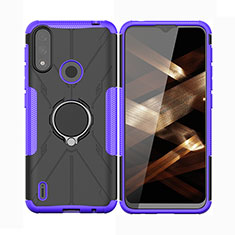 Silicone Matte Finish and Plastic Back Cover Case with Magnetic Finger Ring Stand JX2 for Motorola Moto E7 Power Purple