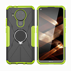 Silicone Matte Finish and Plastic Back Cover Case with Magnetic Finger Ring Stand JX2 for Nokia 5.4 Green