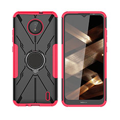 Silicone Matte Finish and Plastic Back Cover Case with Magnetic Finger Ring Stand JX2 for Nokia C10 Hot Pink