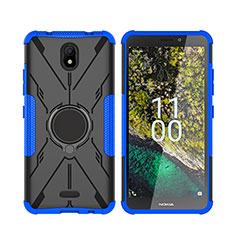 Silicone Matte Finish and Plastic Back Cover Case with Magnetic Finger Ring Stand JX2 for Nokia C100 Blue