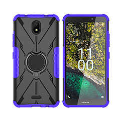 Silicone Matte Finish and Plastic Back Cover Case with Magnetic Finger Ring Stand JX2 for Nokia C100 Purple