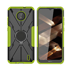 Silicone Matte Finish and Plastic Back Cover Case with Magnetic Finger Ring Stand JX2 for Nokia C20 Green