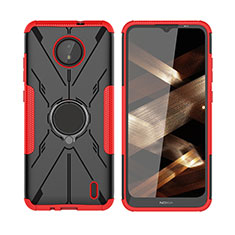 Silicone Matte Finish and Plastic Back Cover Case with Magnetic Finger Ring Stand JX2 for Nokia C20 Red