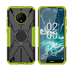 Silicone Matte Finish and Plastic Back Cover Case with Magnetic Finger Ring Stand JX2 for Nokia C200 Green