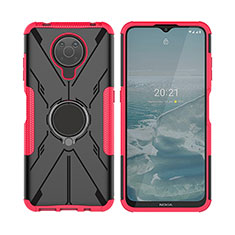 Silicone Matte Finish and Plastic Back Cover Case with Magnetic Finger Ring Stand JX2 for Nokia G10 Hot Pink