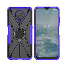 Silicone Matte Finish and Plastic Back Cover Case with Magnetic Finger Ring Stand JX2 for Nokia G10 Purple