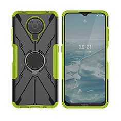 Silicone Matte Finish and Plastic Back Cover Case with Magnetic Finger Ring Stand JX2 for Nokia G30 Green