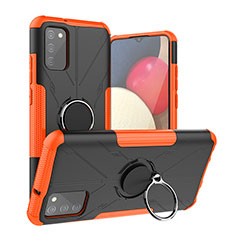 Silicone Matte Finish and Plastic Back Cover Case with Magnetic Finger Ring Stand JX2 for Samsung Galaxy A03s Orange