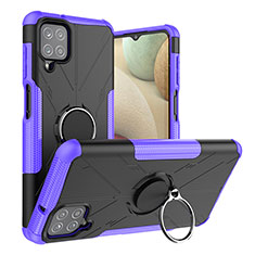 Silicone Matte Finish and Plastic Back Cover Case with Magnetic Finger Ring Stand JX2 for Samsung Galaxy A12 5G Purple