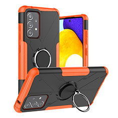 Silicone Matte Finish and Plastic Back Cover Case with Magnetic Finger Ring Stand JX2 for Samsung Galaxy A52 4G Orange