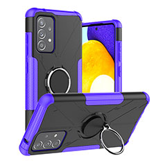 Silicone Matte Finish and Plastic Back Cover Case with Magnetic Finger Ring Stand JX2 for Samsung Galaxy A52s 5G Purple
