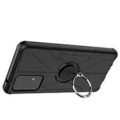 Silicone Matte Finish and Plastic Back Cover Case with Magnetic Finger Ring Stand JX2 for Samsung Galaxy A72 4G Black