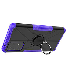 Silicone Matte Finish and Plastic Back Cover Case with Magnetic Finger Ring Stand JX2 for Samsung Galaxy A72 4G Purple