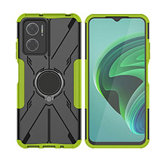 Silicone Matte Finish and Plastic Back Cover Case with Magnetic Finger Ring Stand JX2 for Xiaomi Redmi 11 Prime 5G Green