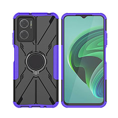 Silicone Matte Finish and Plastic Back Cover Case with Magnetic Finger Ring Stand JX2 for Xiaomi Redmi 11 Prime 5G Purple