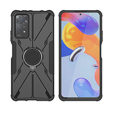 Silicone Matte Finish and Plastic Back Cover Case with Magnetic Finger Ring Stand JX2 for Xiaomi Redmi Note 11 Pro 4G Black